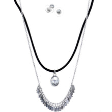 Load image into Gallery viewer, Burnished Silver Clear Necklace and Stud Earring Set