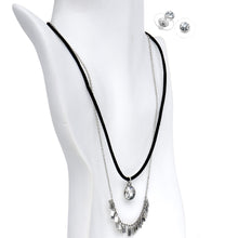 Load image into Gallery viewer, Burnished Silver Clear Necklace and Stud Earring Set