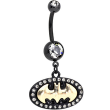 Load image into Gallery viewer, Officially Licensed Black PVD Batman Logo Charm Dangle Belly Ring