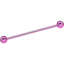 Load image into Gallery viewer, Pink Anodized Titanium Double Gem Industrial Barbell 35mm