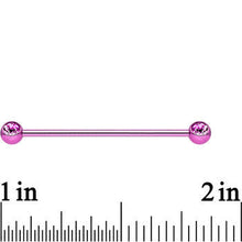 Load image into Gallery viewer, Pink Anodized Titanium Double Gem Industrial Barbell 35mm