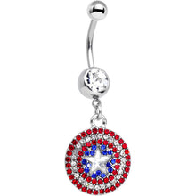 将图片加载到图库查看器,Licensed Patriotic Gem Captain America Shield Dangle Belly Ring
