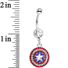 将图片加载到图库查看器,Licensed Patriotic Gem Captain America Shield Dangle Belly Ring