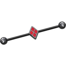 Load image into Gallery viewer, Licensed Black Plated Harley Quinn Logo Industrial Barbell 35mm