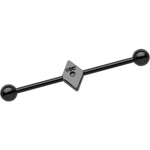 Load image into Gallery viewer, Licensed Black Plated Harley Quinn Logo Industrial Barbell 35mm