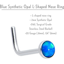 Load image into Gallery viewer, 20G 2mm Blue Synthetic Opal L-Shaped Nose Ring