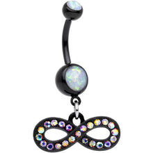 将图片加载到图库查看器,White Resin Faux Opal CZ Black PVD Infinity Dangle Belly Ring