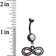 将图片加载到图库查看器,White Resin Faux Opal CZ Black PVD Infinity Dangle Belly Ring