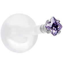 Load image into Gallery viewer, 16G 3/8 925 Sterling Silver PTFE Purple 2mm CZ Labret Monroe