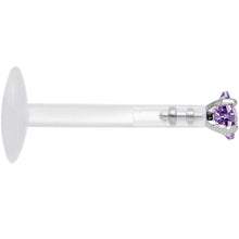 Load image into Gallery viewer, 16G 3/8 925 Sterling Silver PTFE Purple 2mm CZ Labret Monroe