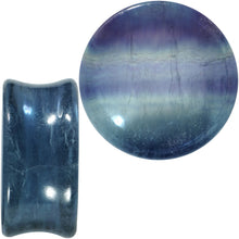 Load image into Gallery viewer, 25mm Colors of the Sea Natural Fluorite Stone Concave Saddle Plug Set