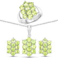 Load image into Gallery viewer, 6.80 Carat Genuine Peridot .925 Sterling Silver 3 Piece Jewelry Set (Ring, Earrings, and Pendant w/ Chain)