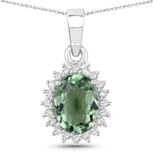 Load image into Gallery viewer, 1.39 Carat Genuine Green Tourmaline and White Diamond 14K White Gold Pendant