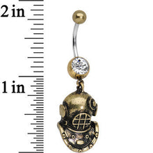 将图片加载到图库查看器,Antiqued Brass Scuba Mask Dangle Gem Belly Ring