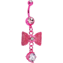 将图片加载到图库查看器,Clear Gem Pink IP Steel Bow Dangle Belly Ring