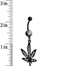 将图片加载到图库查看器,Clear Gem Black Anodized Marijuana Leaf Dangle Belly Ring
