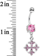 Load image into Gallery viewer, Pink Cubic Zirconia Cathedral Cross Dangle Belly Ring