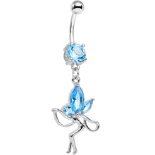Load image into Gallery viewer, Aqua Cubic Zirconia Meadow Fairy Dangle Belly Ring