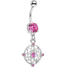 将图片加载到图库查看器,Pink CZ Scrolling Medallion Dangle Belly Ring