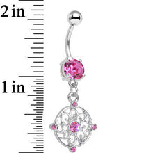 将图片加载到图库查看器,Pink CZ Scrolling Medallion Dangle Belly Ring