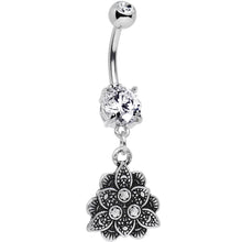 Load image into Gallery viewer, Double Clear Gem Incan Flower Dangle Belly Ring