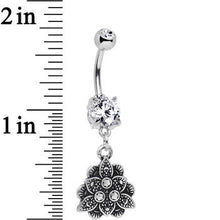 Load image into Gallery viewer, Double Clear Gem Incan Flower Dangle Belly Ring