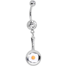 Load image into Gallery viewer, Clear Gem Fried Egg on a Frying Pan Dangle Belly Ring