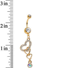 Load image into Gallery viewer, Clear Aurora Gem Gold Anodized Triple the Love Dangle Belly Ring