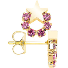 Load image into Gallery viewer, Gold Tone Stainless Steel Post Pink Wreath Star Stud Earrings