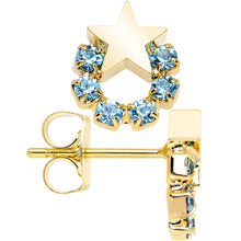 Load image into Gallery viewer, Gold Tone Stainless Steel Post Aqua Wreath Star Stud Earrings