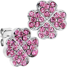 将图片加载到图库查看器,Stainless Steel Post Pink Four Leaf Clover Heart Stud Earrings