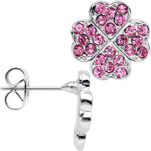 将图片加载到图库查看器,Stainless Steel Post Pink Four Leaf Clover Heart Stud Earrings