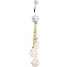 将图片加载到图库查看器,Golden Chain Pearly White Floral Dangle Belly Ring