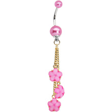 将图片加载到图库查看器,Golden Chain Pearly Pink Floral Dangle Belly Ring
