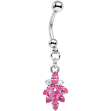 Load image into Gallery viewer, Pink and Aurora Gem Geometric Octadic Dangle Belly Ring