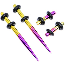 Load image into Gallery viewer, 10G Yellow and Purple Titanium IP Steel Taper Plug Set