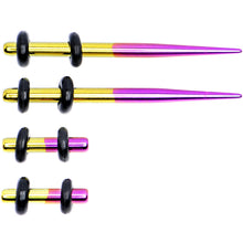 Load image into Gallery viewer, 10G Yellow and Purple Titanium IP Steel Taper Plug Set