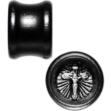 Load image into Gallery viewer, 9/16 Black Organic Beechwood Stainless Steel Cross Saddle Plug Set