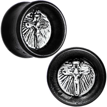 Load image into Gallery viewer, 5/8 Black Organic Beechwood Stainless Steel Cross Saddle Plug Set