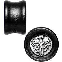 Load image into Gallery viewer, 5/8 Black Organic Beechwood Stainless Steel Cross Saddle Plug Set