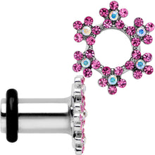 将图片加载到图库查看器,4G Pink and Aurora Gem Snowflake Steel Tunnel Plug Set