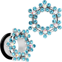 Load image into Gallery viewer, 18mm Aqua and Aurora Gem Snowflake Steel Tunnel Plug Set