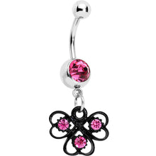 将图片加载到图库查看器,Pink Czech Stone Black Swirl Trio of Love Dangle Belly Ring
