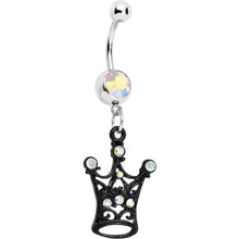 将图片加载到图库查看器,Aurora Czech Stone Black Victorian King Crown Dangle Belly Ring