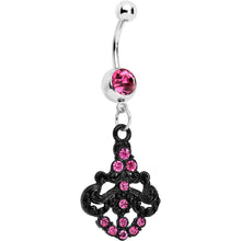 Load image into Gallery viewer, Pink Czech Stone Black Baroque Empress Dangle Belly Ring