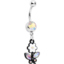 Load image into Gallery viewer, Aurora Czech Stone Black Faceted Floral Foliage Dangle Belly Ring