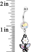 Load image into Gallery viewer, Aurora Czech Stone Black Faceted Floral Foliage Dangle Belly Ring