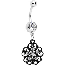 Load image into Gallery viewer, Clear Czech Stone Black Quinate Romance Dangle Belly Ring