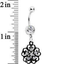 Load image into Gallery viewer, Clear Czech Stone Black Quinate Romance Dangle Belly Ring