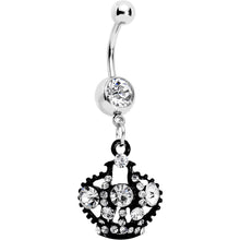 将图片加载到图库查看器,Clear Czech Stone Black Versailles Queen Crown Dangle Belly Ring